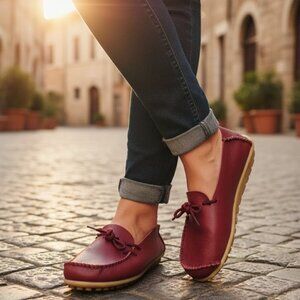 Vintage Red Leather Moccasin Driving Loafers 37 / 6.5